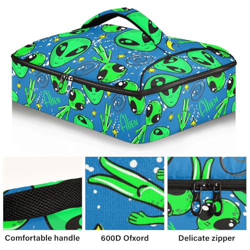 Kcldeci Insulated Thermal Food Carrier Insulated Casserole Carrier for Hot or Cold Food,Alien Space Pattern (2) Insulated Tote Bag for Potluck Cookouts Parties Picnic,Lasagna Lugger