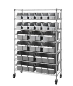 heavy duty steel wire shelving storage unit, 7 tier bin rack, mobile organizer for garage, warehouse, office, restaurant (36" w x 14" d x 56" h, 22 bin)