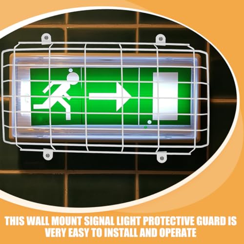 OFFSCH 2pcs School Evacuation Sign Emergency Light Wall Protective Covers Emergency Signal Damage Stopper LED Exit Sign Light Covers Guard Exit Sign Wall Covers Exit Wire Guard White Iron