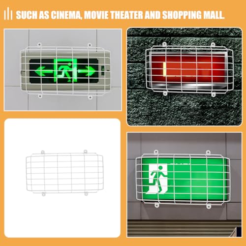 OFFSCH 2pcs School Evacuation Sign Emergency Light Wall Protective Covers Emergency Signal Damage Stopper LED Exit Sign Light Covers Guard Exit Sign Wall Covers Exit Wire Guard White Iron