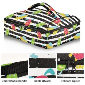 Kcldeci Insulated Thermal Food Carrier Insulated Casserole Carrier for Hot or Cold Food,Monsters Cartoon Style Insulated Tote Bag for Potluck Cookouts Parties Picnic,Lasagna Lugger