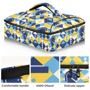 Kcldeci Insulated Thermal Food Carrier Insulated Casserole Carrier for Hot or Cold Food,Chess Blue Yellow Insulated Tote Bag for Potluck Cookouts Parties Picnic,Lasagna Lugger