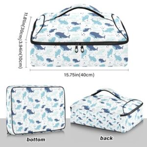 Kcldeci Insulated Thermal Food Carrier Insulated Casserole Carrier for Hot or Cold Food,Fun Ocean Life Cartoon Shark Insulated Tote Bag for Potluck Cookouts Parties Picnic,Lasagna Lugger