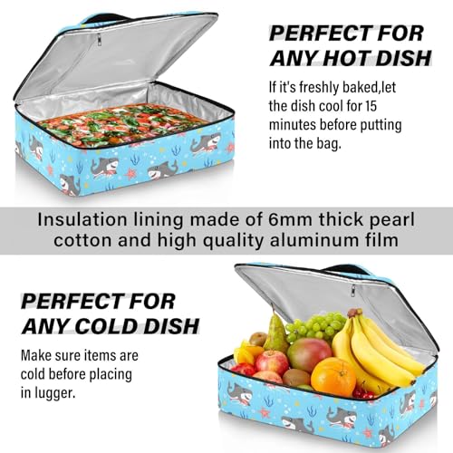 Kcldeci Insulated Thermal Food Carrier Insulated Casserole Carrier for Hot or Cold Food,Cool Jaw Surf Cartoon Insulated Tote Bag for Potluck Cookouts Parties Picnic,Lasagna Lugger