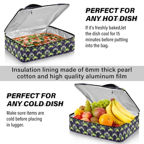 Kcldeci Insulated Thermal Food Carrier Insulated Casserole Carrier for Hot or Cold Food,Game Controller Gaming Insulated Tote Bag for Potluck Cookouts Parties Picnic,Lasagna Lugger