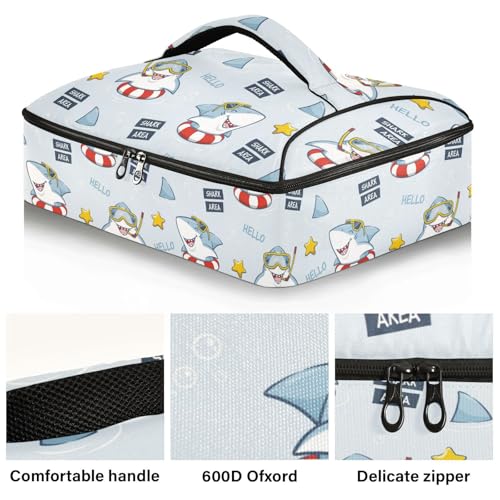 Kcldeci Insulated Thermal Food Carrier Insulated Casserole Carrier for Hot or Cold Food,Cute Shark Cartoon (2) Insulated Tote Bag for Potluck Cookouts Parties Picnic,Lasagna Lugger