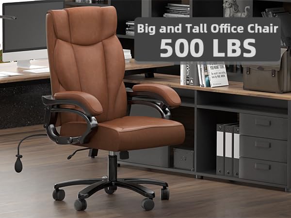 HONIFUR Big and Tall Executive Office Chair, Wide Seat Leather Chair with Lumbar Support and Comfy Arms, Ergonomic High Back Computer Desk Chair for Home (Brown)