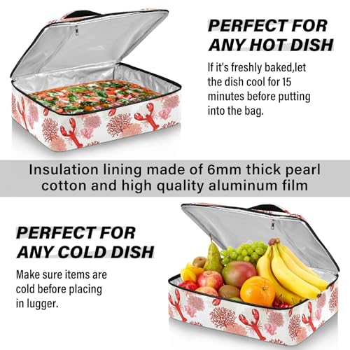 Kcldeci Insulated Thermal Food Carrier Insulated Casserole Carrier for Hot or Cold Food,Tropical Marine Lobster Corals Insulated Tote Bag for Potluck Cookouts Parties Picnic,Lasagna Lugger