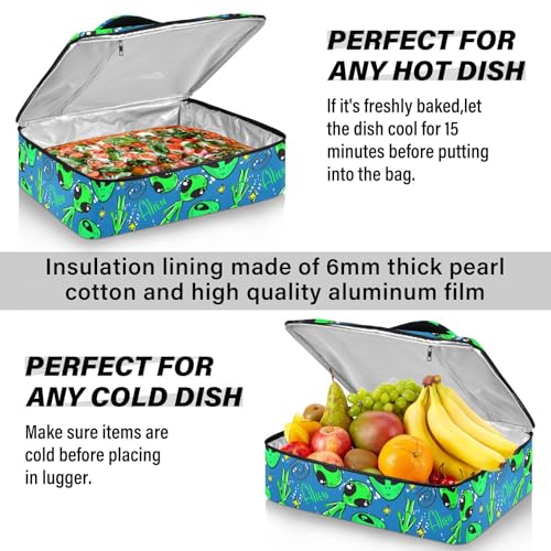 Kcldeci Insulated Thermal Food Carrier Insulated Casserole Carrier for Hot or Cold Food,Alien Space Pattern (2) Insulated Tote Bag for Potluck Cookouts Parties Picnic,Lasagna Lugger