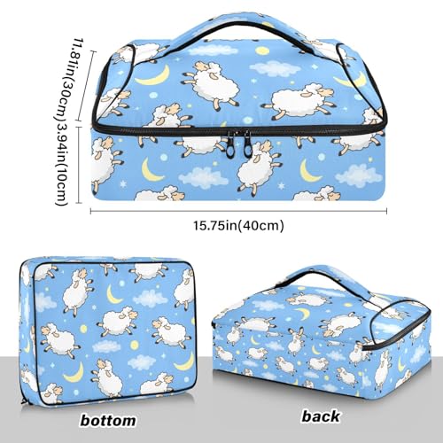 Kcldeci Insulated Thermal Food Carrier Insulated Casserole Carrier for Hot or Cold Food,Cute Cartoon Sheep Insulated Tote Bag for Potluck Cookouts Parties Picnic,Lasagna Lugger