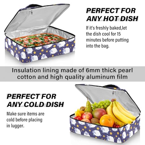 Kcldeci Insulated Thermal Food Carrier Insulated Casserole Carrier for Hot or Cold Food,Sheep Cartoon Insulated Tote Bag for Potluck Cookouts Parties Picnic,Lasagna Lugger