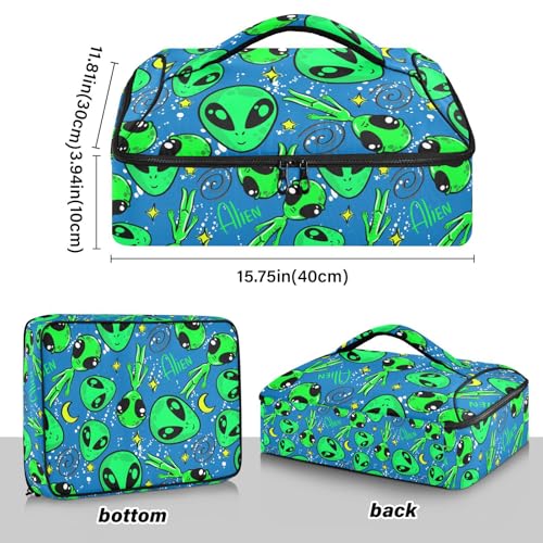 Kcldeci Insulated Thermal Food Carrier Insulated Casserole Carrier for Hot or Cold Food,Alien Space Pattern (2) Insulated Tote Bag for Potluck Cookouts Parties Picnic,Lasagna Lugger