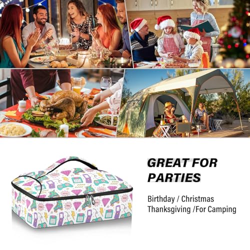 Kcldeci Insulated Thermal Food Carrier Insulated Casserole Carrier for Hot or Cold Food,Joystick Gamepad Lightnings Insulated Tote Bag for Potluck Cookouts Parties Picnic,Lasagna Lugger