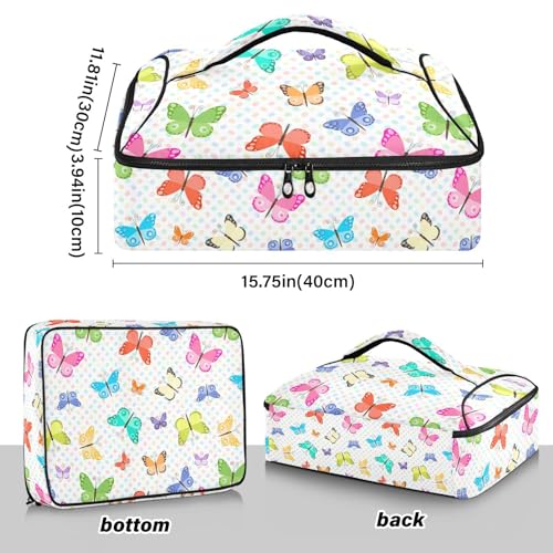 Kcldeci Insulated Thermal Food Carrier Insulated Casserole Carrier for Hot or Cold Food,Butterflies Insulated Tote Bag for Potluck Cookouts Parties Picnic,Lasagna Lugger