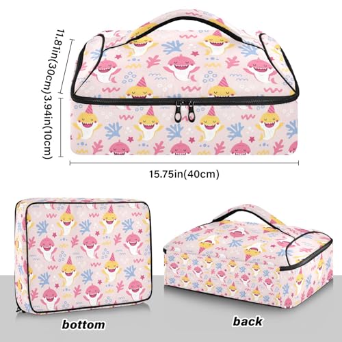 Kcldeci Insulated Thermal Food Carrier Insulated Casserole Carrier for Hot or Cold Food,Cartoon Pattern with Baby Shark for Birthday Insulated Tote Bag for Potluck Cookouts Parties Picnic,Lasagna Lugg