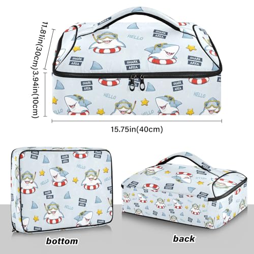 Kcldeci Insulated Thermal Food Carrier Insulated Casserole Carrier for Hot or Cold Food,Cute Shark Cartoon (2) Insulated Tote Bag for Potluck Cookouts Parties Picnic,Lasagna Lugger