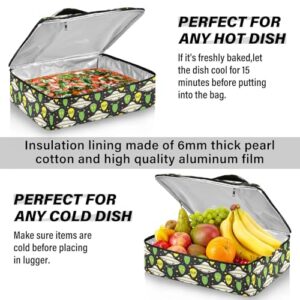 Kcldeci Insulated Thermal Food Carrier Insulated Casserole Carrier for Hot or Cold Food,Sketch Aliens and Plate Insulated Tote Bag for Potluck Cookouts Parties Picnic,Lasagna Lugger