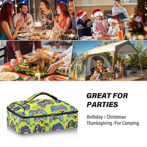 Kcldeci Insulated Thermal Food Carrier Insulated Casserole Carrier for Hot or Cold Food,Joysticks Gaming Cool Insulated Tote Bag for Potluck Cookouts Parties Picnic,Lasagna Lugger