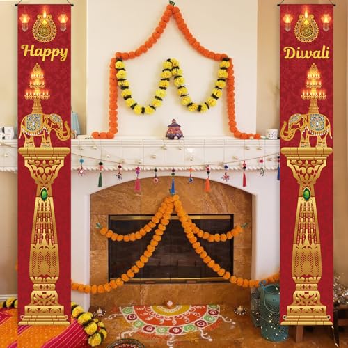 Happy Diwali Decoration Diwali Door Banner Porch Signs Welcome Banner Diwali Backdrop Deepawali Festival of Lights Hanging Decoration Yard Sign for Home Wall Door Cover Party Supplies（Elephant ）