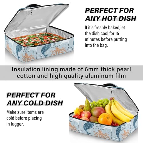 Kcldeci Insulated Thermal Food Carrier Insulated Casserole Carrier for Hot or Cold Food,Whale Squid Fish Turtle and Shark Insulated Tote Bag for Potluck Cookouts Parties Picnic,Lasagna Lugger