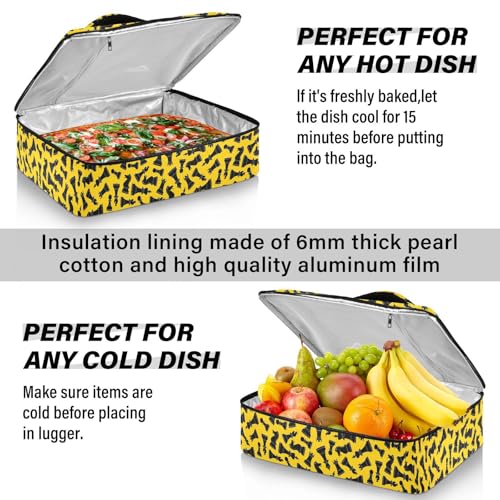 Kcldeci Insulated Thermal Food Carrier Insulated Casserole Carrier for Hot or Cold Food,Yellow Chess Pieces Insulated Tote Bag for Potluck Cookouts Parties Picnic,Lasagna Lugger