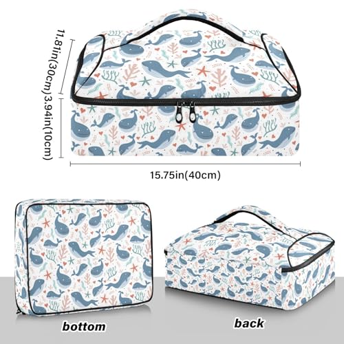 Kcldeci Insulated Thermal Food Carrier Insulated Casserole Carrier for Hot or Cold Food,Whales Ocean Insulated Tote Bag for Potluck Cookouts Parties Picnic,Lasagna Lugger