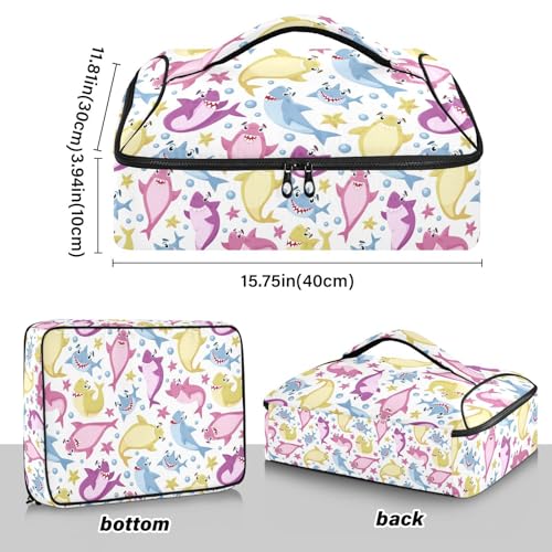 Kcldeci Insulated Thermal Food Carrier Insulated Casserole Carrier for Hot or Cold Food,Baby Shark Cartoon Nautical Insulated Tote Bag for Potluck Cookouts Parties Picnic,Lasagna Lugger