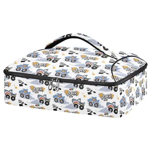 Kcldeci Insulated Thermal Food Carrier Insulated Casserole Carrier for Hot or Cold Food,Monster Truck Race with Shark and Dolphin Insulated Tote Bag for Potluck Cookouts Parties Picnic,Lasagna Lugger