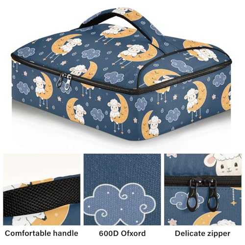 Kcldeci Insulated Thermal Food Carrier Insulated Casserole Carrier for Hot or Cold Food,Cute Sheep on The Moon Insulated Tote Bag for Potluck Cookouts Parties Picnic,Lasagna Lugger