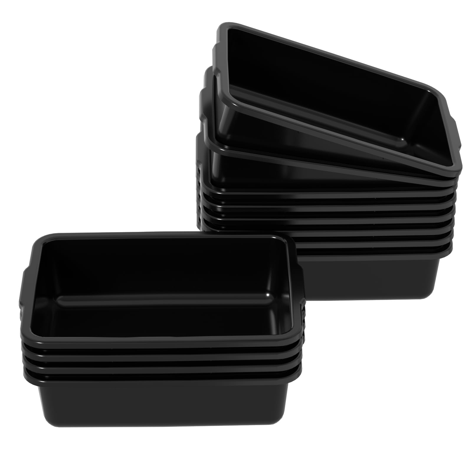 DynkoNA 13 Liter Commercial Tote Box, 12-Pack Plastic Bus Tubs Bus Boxes, Black