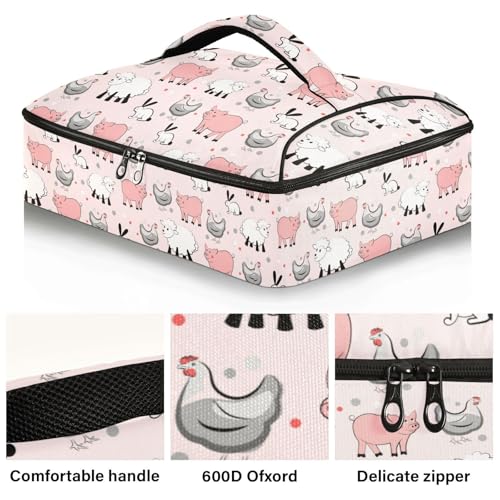 Kcldeci Insulated Thermal Food Carrier Insulated Casserole Carrier for Hot or Cold Food,Rabbit Pig Chicken and Sheep Insulated Tote Bag for Potluck Cookouts Parties Picnic,Lasagna Lugger