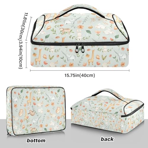 Kcldeci Insulated Thermal Food Carrier Insulated Casserole Carrier for Hot or Cold Food,Nursery Seamless Pattern Green Insulated Tote Bag for Potluck Cookouts Parties Picnic,Lasagna Lugger