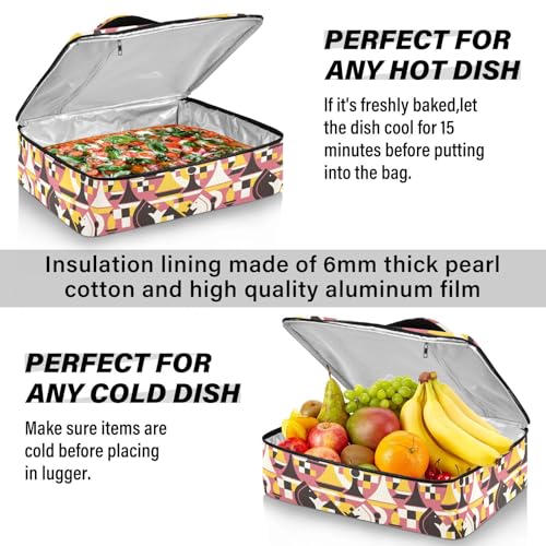 Kcldeci Insulated Thermal Food Carrier Insulated Casserole Carrier for Hot or Cold Food,Chess Geometric Style Insulated Tote Bag for Potluck Cookouts Parties Picnic,Lasagna Lugger