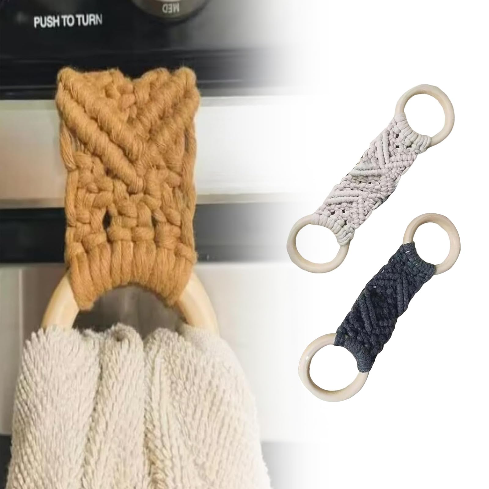 Macrame Towel Holder Ring, Macrame Kitchen Towel Holder, Crochet Towel Holder Rings, Hanging Dish Towel Holder, Macrame Knit Towel Holder for Kitchen Towels, Decorative Kitchen Accessory (Mix-2*2pcs)