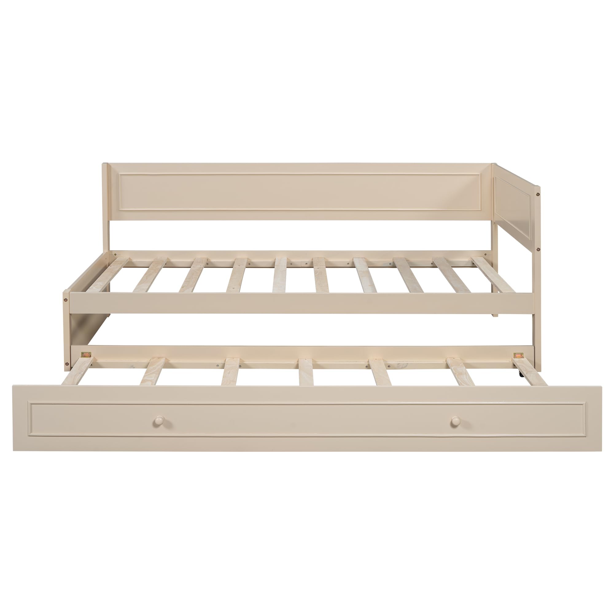 Merax Twin Size Wood Daybed with Trundle and Guardrail, Beige