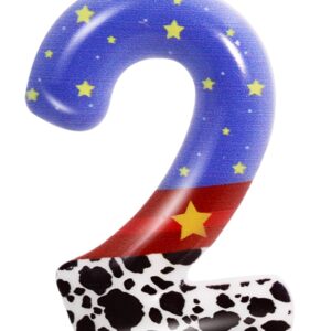 Toy Themed Cartoon Story Birthday Number 2 Candle Cartoon Birthday Cake Topper Blue Sky Stars Cowboy Toy Cartoon Birthday Party Decorations Supplies (Number 2)