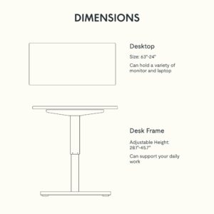 FLEXISPOT EN1 One-Piece Solid Wooden Standing Desk 63 x 24 Inches Height Adjustable Electric Sit Stand Home Office Desks (Black Frame + Rubber Wood Top, 2 Packages)