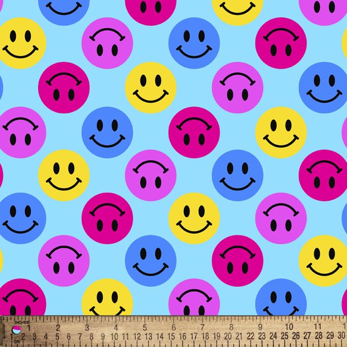 Happy Face Smileys Dots Cotton Fabric by The Yard