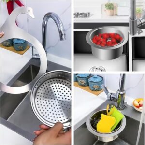 2PCS Stainless Steel Swan Sink Strainer Basket, 2024 New Multifunction Hanging Sink Strainer Colander Drain Basket, Corner Sink Strainer, Kitchen Sink Drain Strainer (A-2PCS)