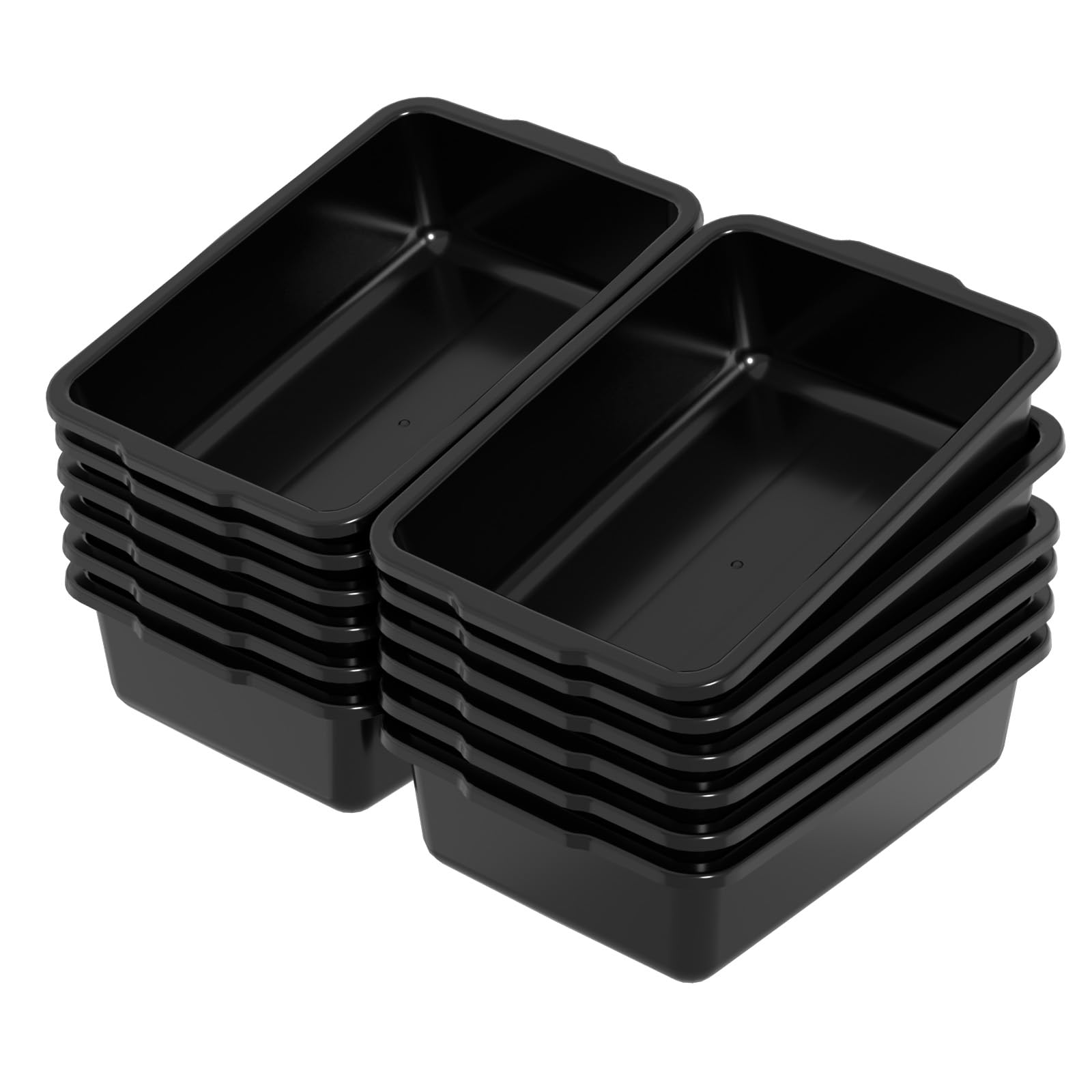 DynkoNA 13 Liter Commercial Tote Box, 12-Pack Plastic Bus Tubs Bus Boxes, Black