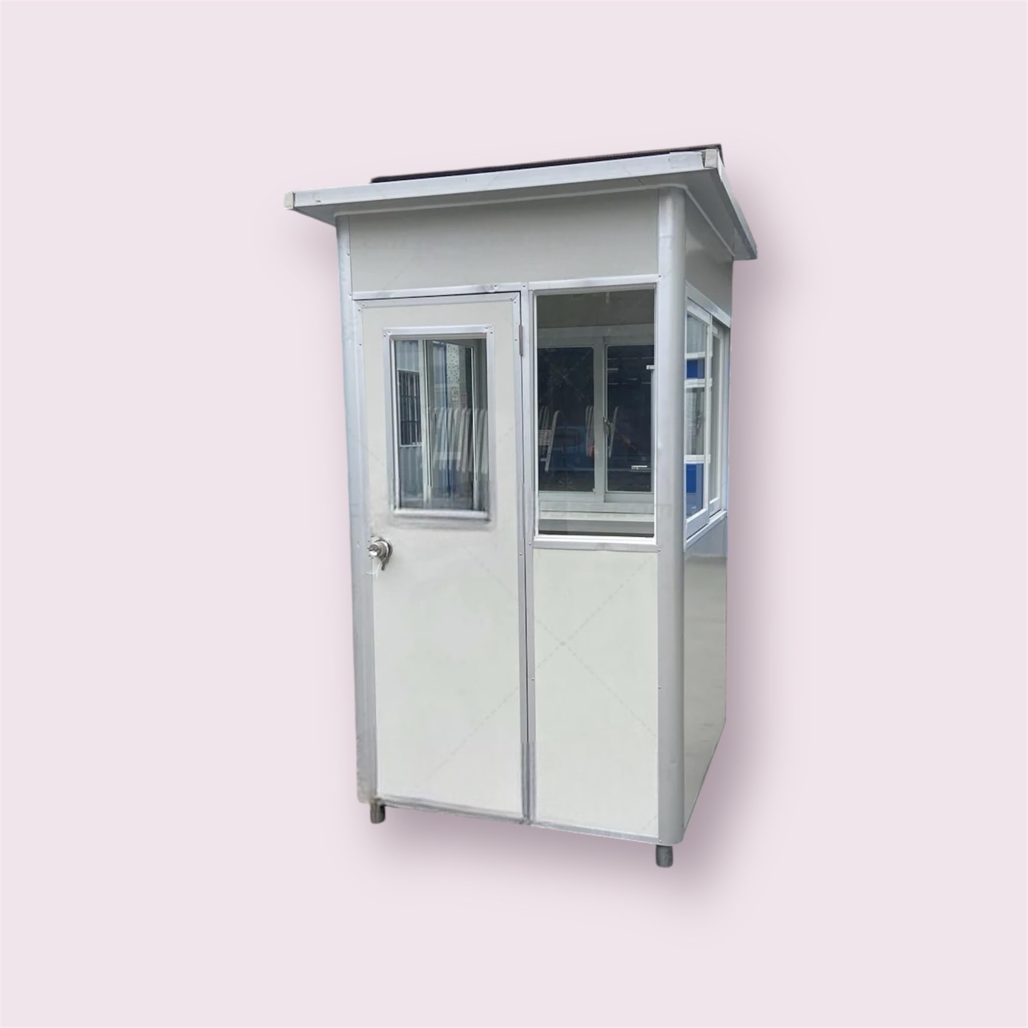 Portable Security Guard Cabin, Outdoor Modern Security Booth with Alarm Light(White)