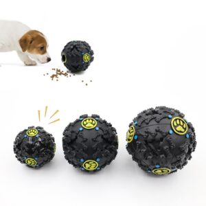 Pawcia Giggle Ball, Pawcia Giggle Sound Dog Ball, Pawcia Dog Ball, Pawcia Giggle Sound Ball, Squeaky Wobble Giggle Sound Indestructible Dog Toy with Food Dogs Food Dispenser (Black+Blue, M-3.54in)