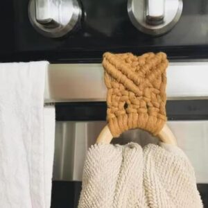 Macrame Towel Holder Ring, Macrame Kitchen Towel Holder, Crochet Towel Holder Rings, Hanging Dish Towel Holder, Macrame Knit Towel Holder for Kitchen Towels, Decorative Kitchen Accessory (Mix-1*2pcs)