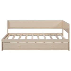 Merax Twin Size Wood Daybed with Trundle and Guardrail, Beige