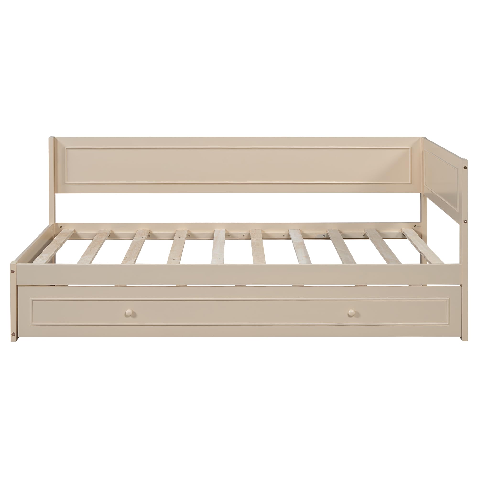 Merax Twin Size Wood Daybed with Trundle and Guardrail, Beige