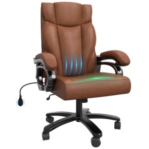 HONIFUR Big and Tall Executive Office Chair, Wide Seat Leather Chair with Lumbar Support and Comfy Arms, Ergonomic High Back Computer Desk Chair for Home (Brown)