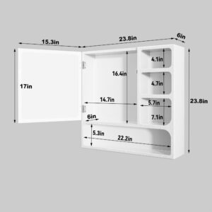 ARTPOWER 24" Bathroom Medicine Cabinet with Mirror, Wall Bathroom Storage Cabinet with Mirror Door and 4 Open Shelves, Geometric Mirrored Bathroom Wall Cabinet