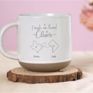 I Wish We Lived Closer, Personalized Bestie Coffee Mugs With Names, Christmas Birthday Gifts For Best Friend Woman, 11 Oz Pottery Mug, Sisters Gifts From Sister, Bestie Gifts For Women