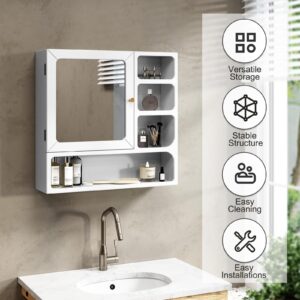 ARTPOWER 24" Bathroom Medicine Cabinet with Mirror, Wall Bathroom Storage Cabinet with Mirror Door and 4 Open Shelves, Geometric Mirrored Bathroom Wall Cabinet