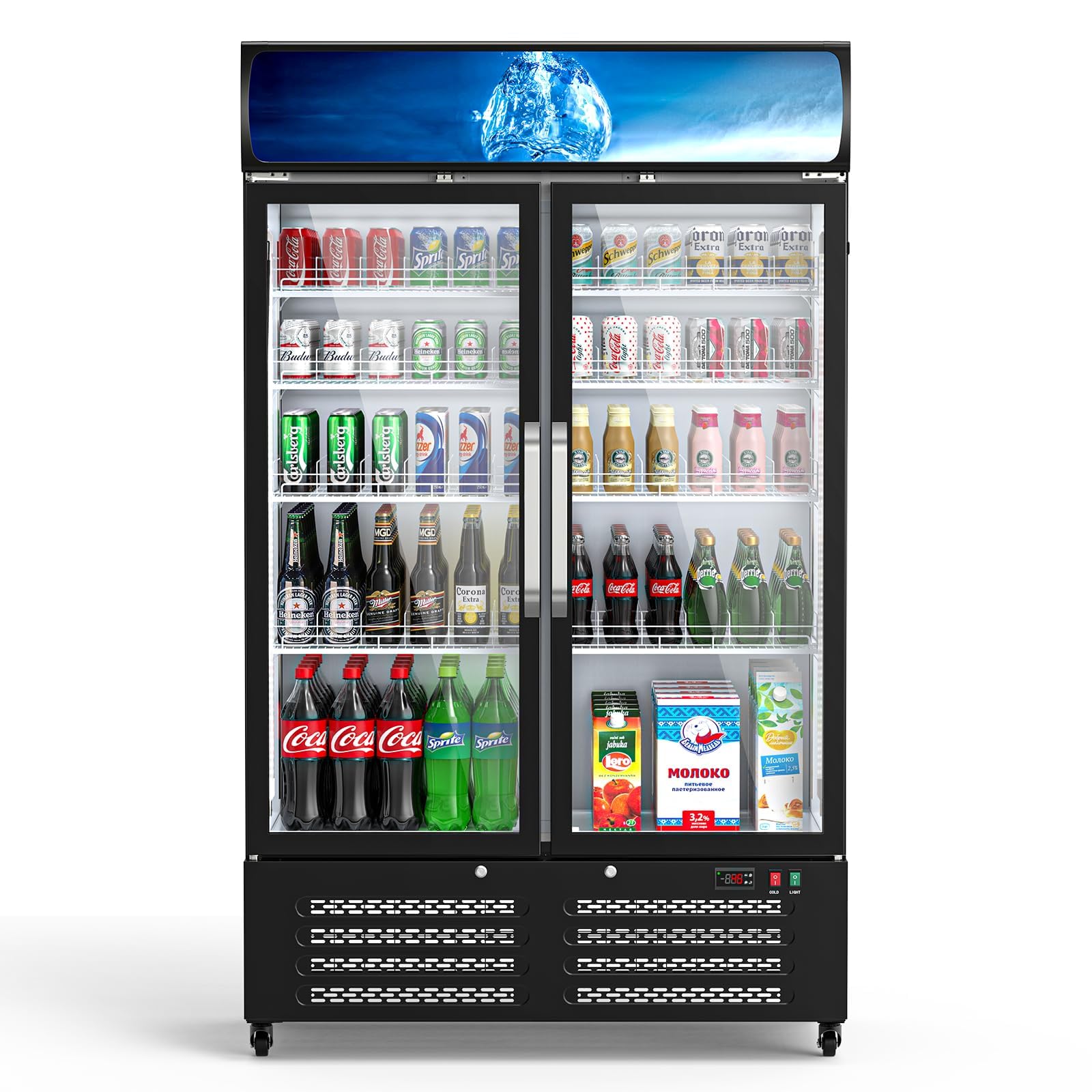 Mojgar 28 Cu Ft Commercial Merchandiser Refrigerator for Beverage,Glass Door Upright Display Fridge with Front LED Light,Large Freestanding Business Cooler for Shop,Restaurant,Apartment,etc